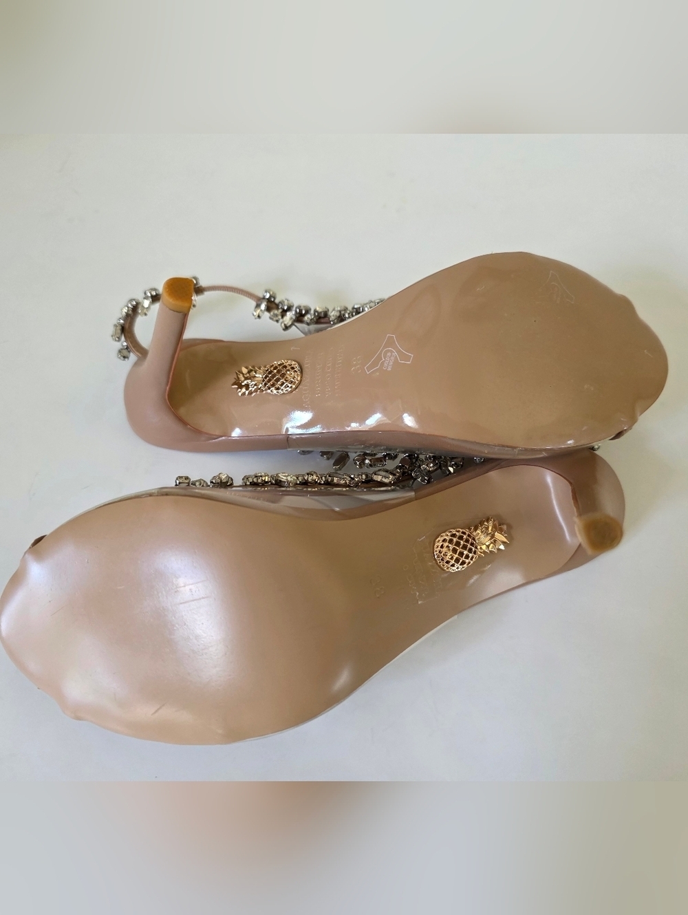 Aquazzura Temptation Crystal Sandals Nude EU 38 US 7.5-8  Italy Bridal Prom - Picture 13 of 15